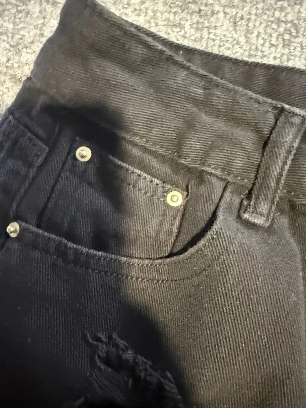 High-Rise Black Distressed Denim Shorts